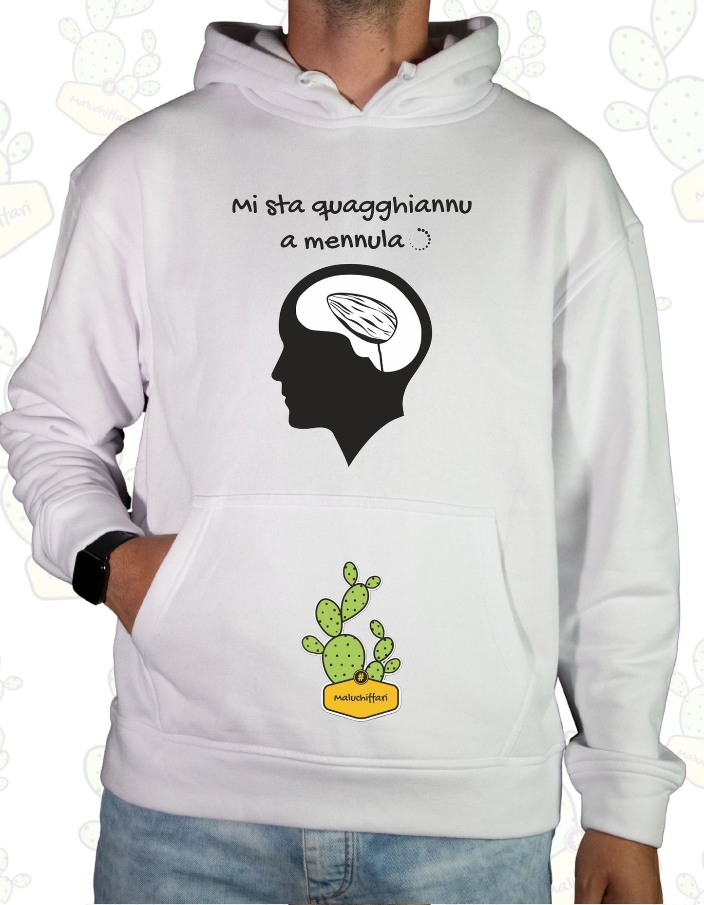 Felpa Unisex con cappuccio – MI STA QUAGGHIAU A MENNULA