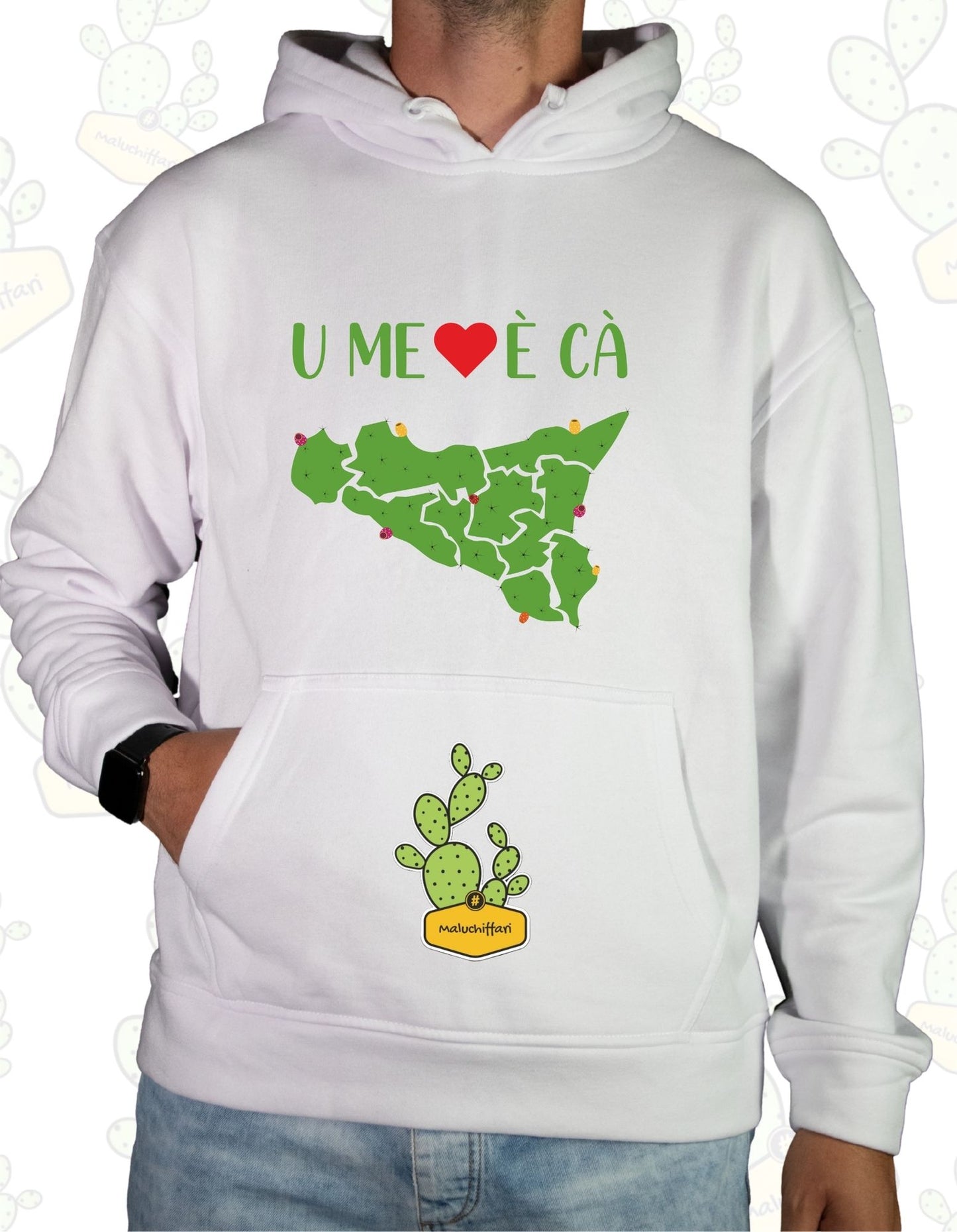 Felpa con cappuccio Maluchiffari – U' Mè CORI è Cà, SICILIA (VERDE FICO D'INDIA)- Unisex