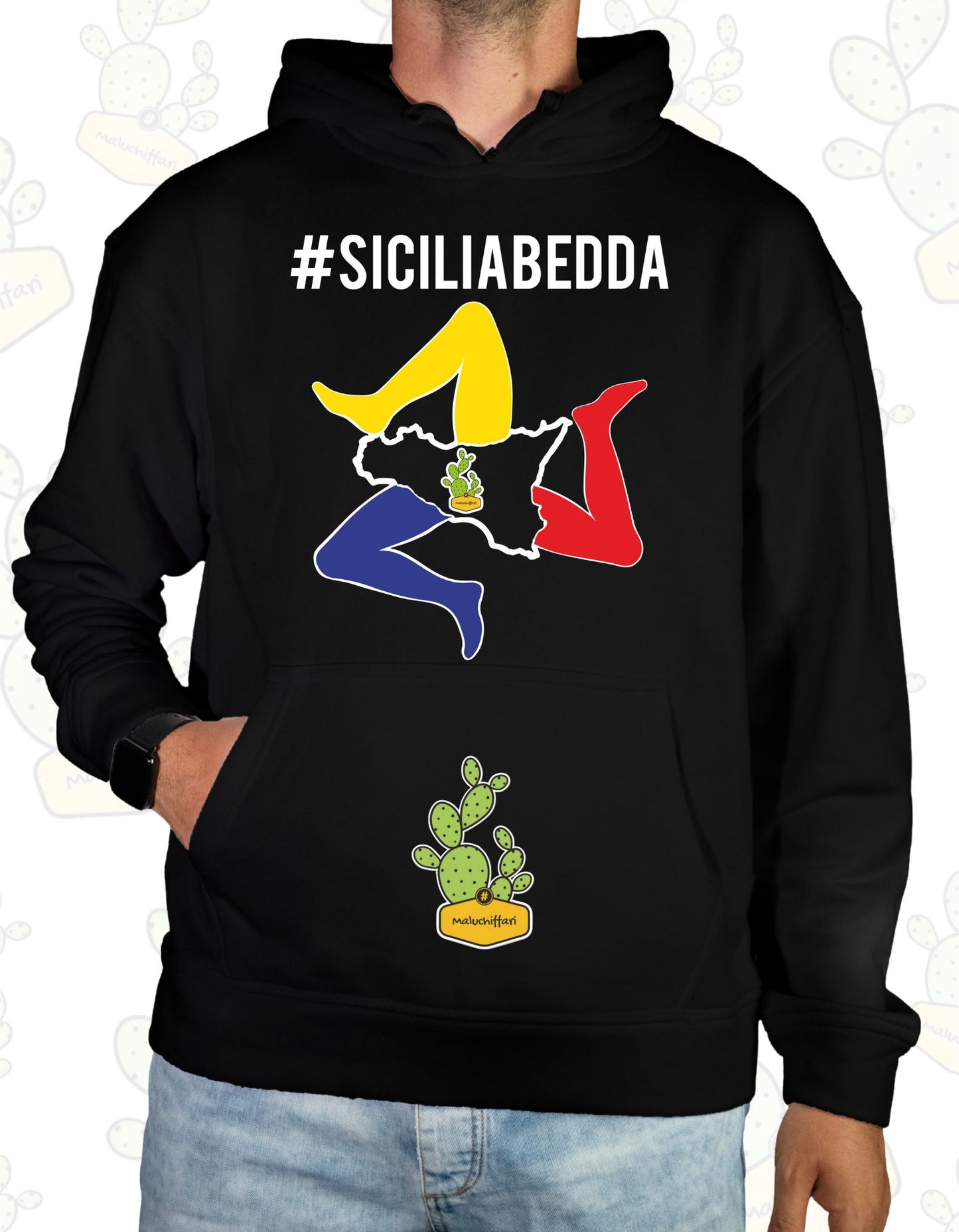 Felpa Unisex con cappuccio – #SICILIABEDDA TRINACRIA MINILOGO