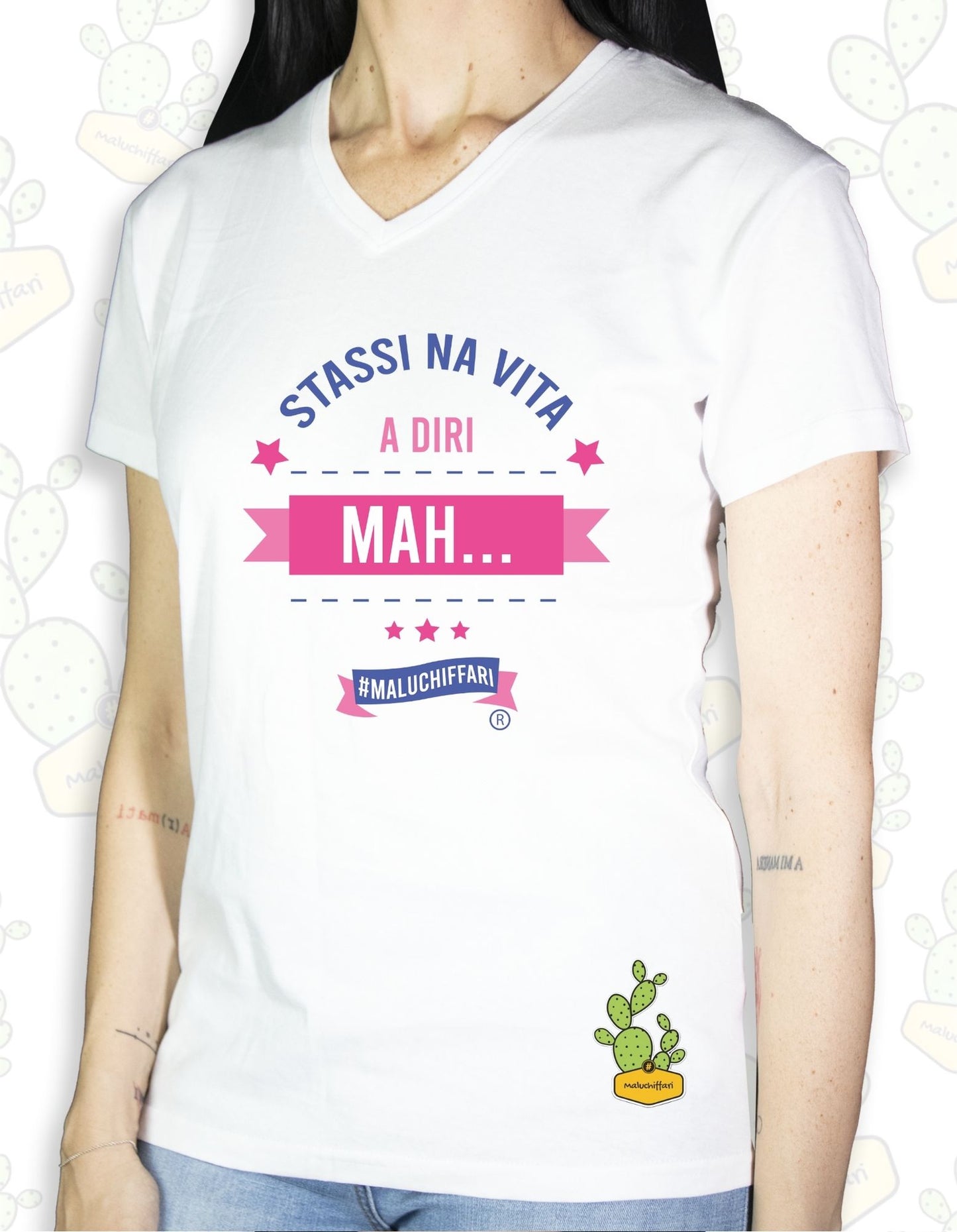 T-shirt Donna – STASSI NA VITA A DIRI MAH 1.0 (rosa/blu)