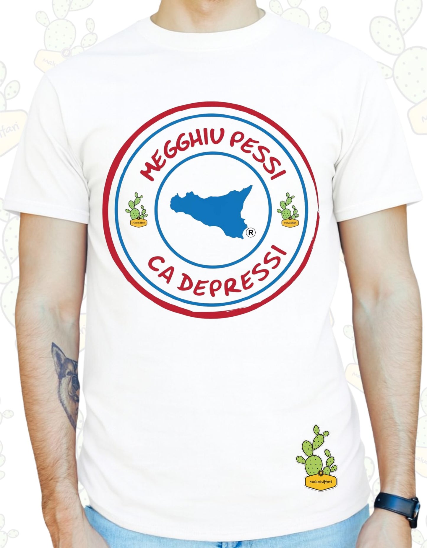 T-shirt Uomo – MEGGHIU PESSI CA DEPRESSI TIMBRO LOGO 2.0