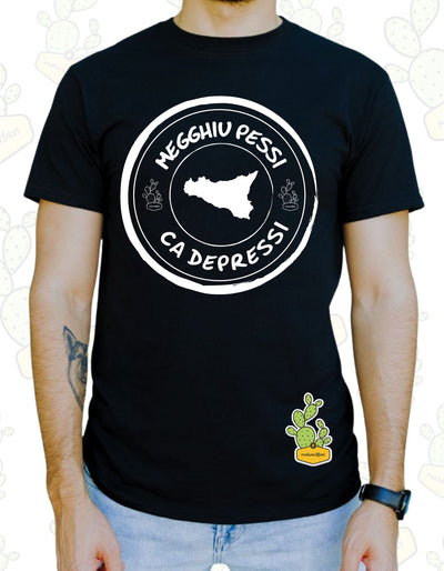 T-shirt Uomo – MEGGHIU PESSI CA DEPRESSI TIMBRO Sicilia 1.0