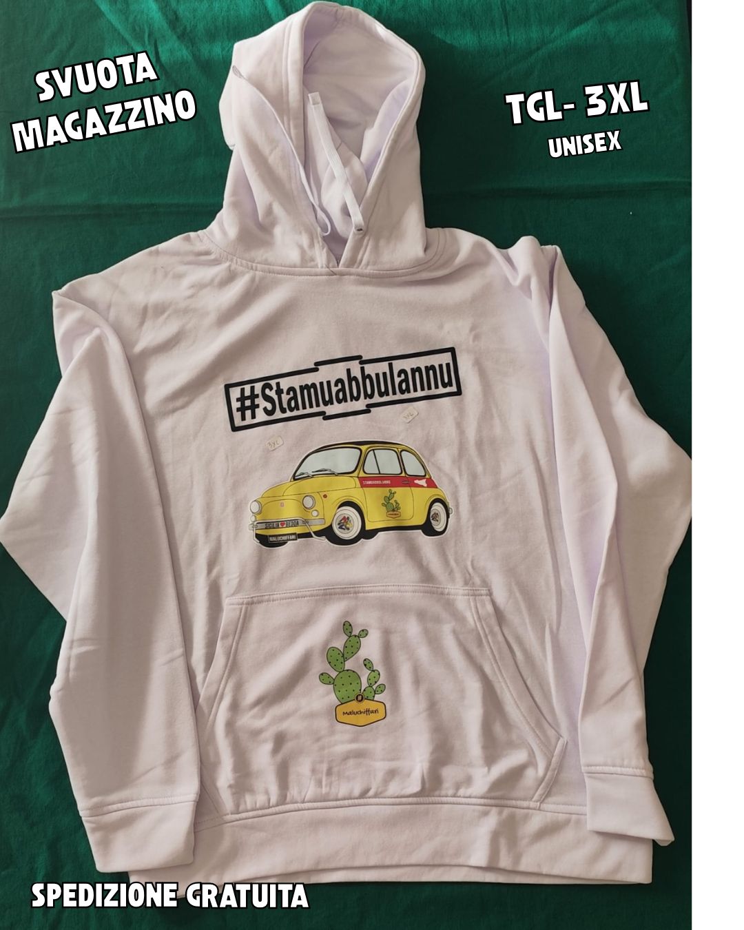 FELPA - 3XL - #STAMUABBULANNU (500 GIALLA) ; OCCASIONI - PRONTA CONSEGNA