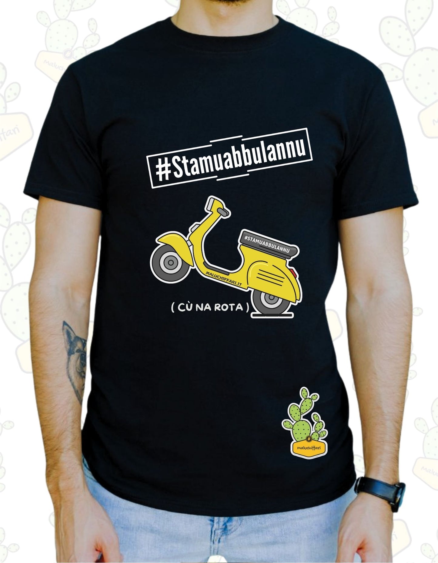 T-shirt Uomo  – [ #STAMUABBULANNU ] CU NA ROTA..(VESPA)