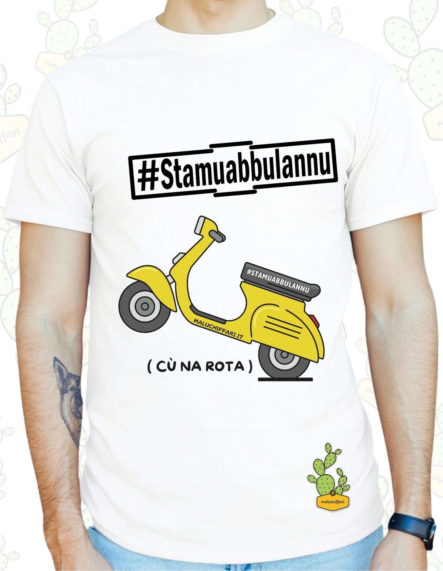 T-shirt Uomo  – [ #STAMUABBULANNU ] CU NA ROTA..(VESPA)