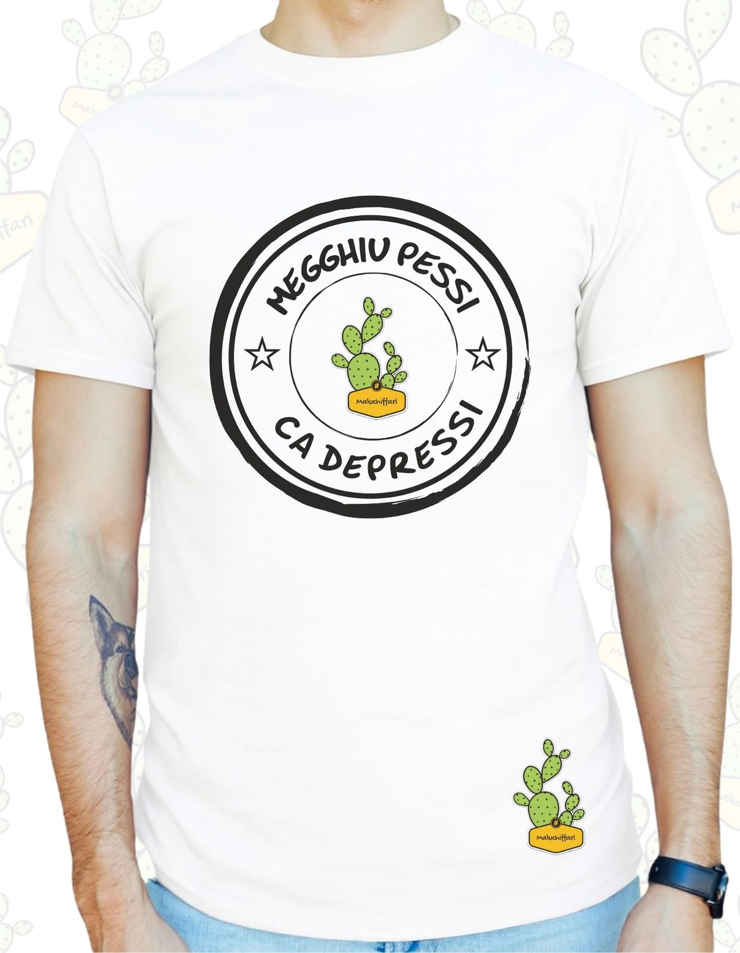 T-shirt Uomo – MEGGHIU PESSI CA DEPRESSI  TIMBRO LOGO 1.0