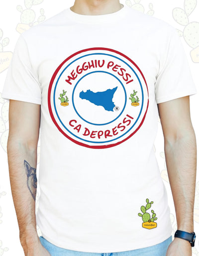 T-shirt Uomo  – MEGGHIU PESSI CA DEPRESSI TIMBRO LOGO  2.0