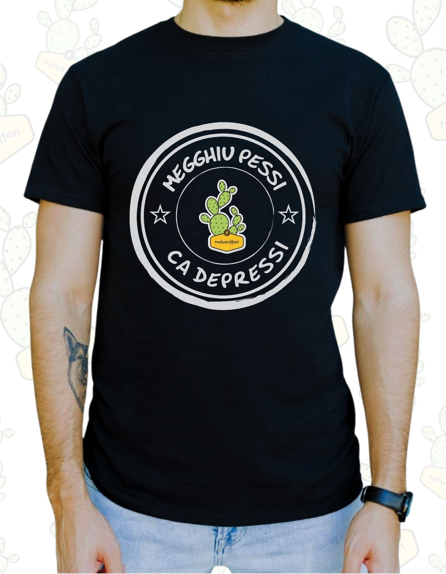 T-shirt Uomo – MEGGHIU PESSI CA DEPRESSI  TIMBRO LOGO 1.0