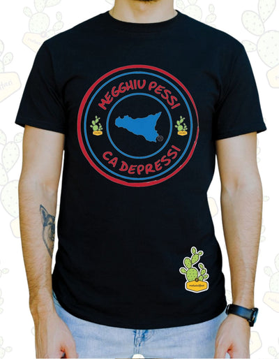 T-shirt Uomo  – MEGGHIU PESSI CA DEPRESSI TIMBRO LOGO  2.0
